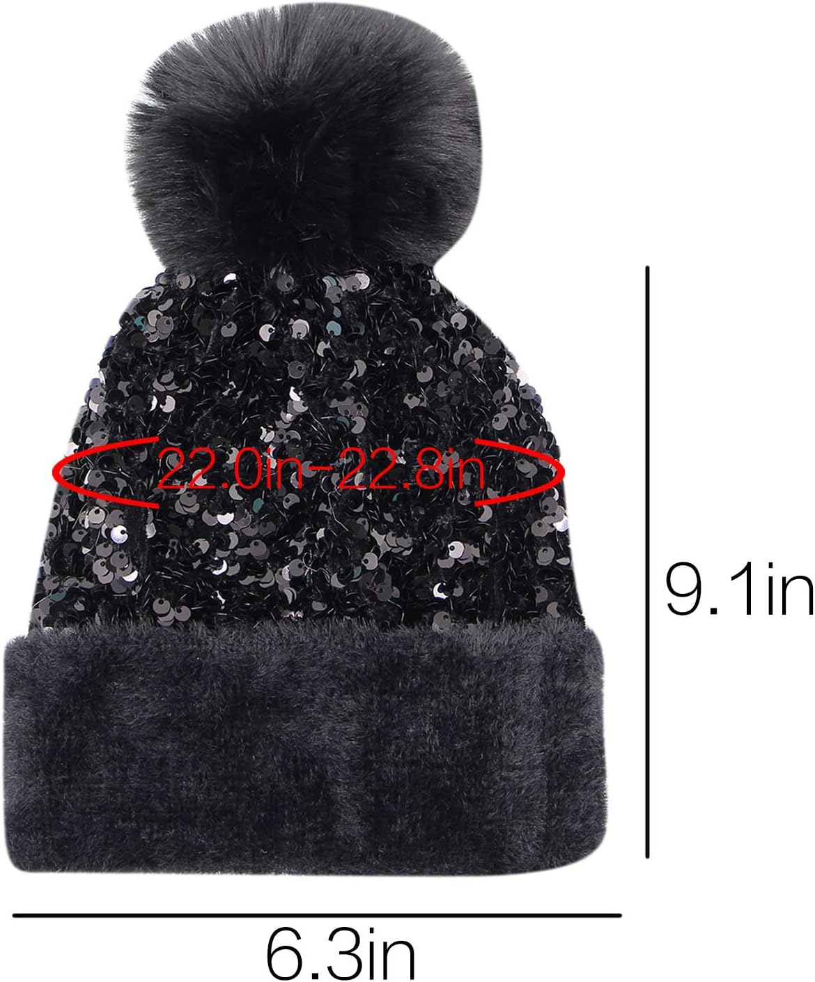 LEOMOSTE Gorro de invierno con lentejuelas para mujer y niña, con p...
