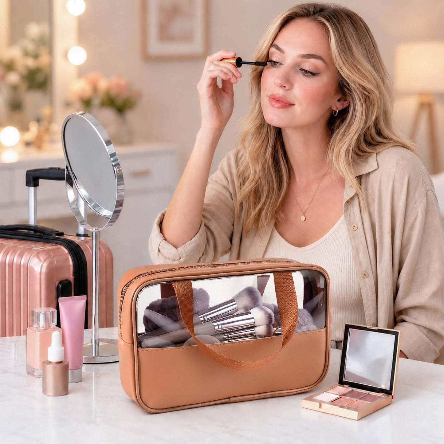 HGHDBT Juego de 55 brochas de maquillaje marrón, kit de maquillaje...