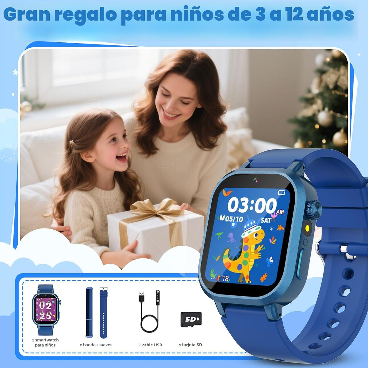 Wiszodet Reloj inteligente impermeable para niños de 3 a 12 años co...