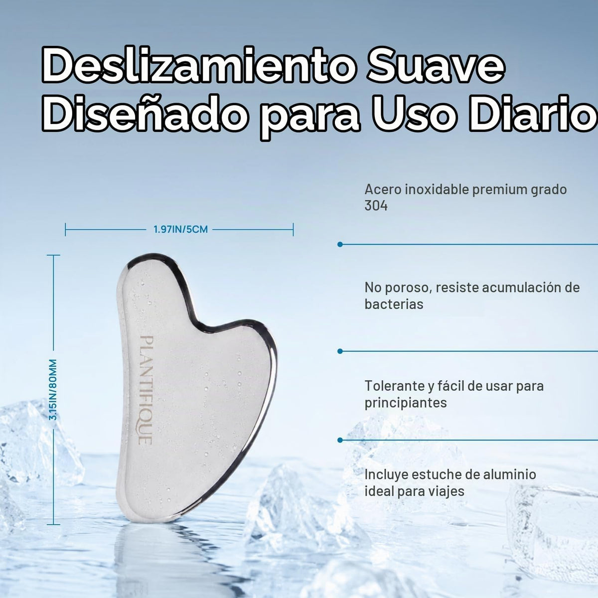 PLANTIFIQUE Herramienta facial Gua Sha de acero inoxidable - Masaje...