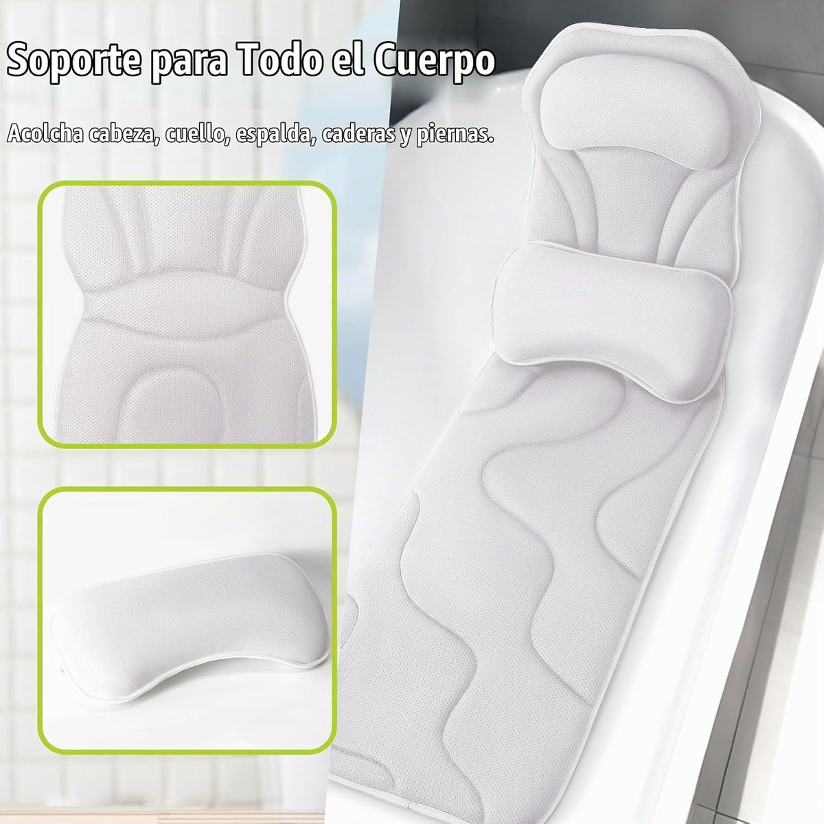 Bathland Almohada de baño de cuerpo completo para bañera, almohada...