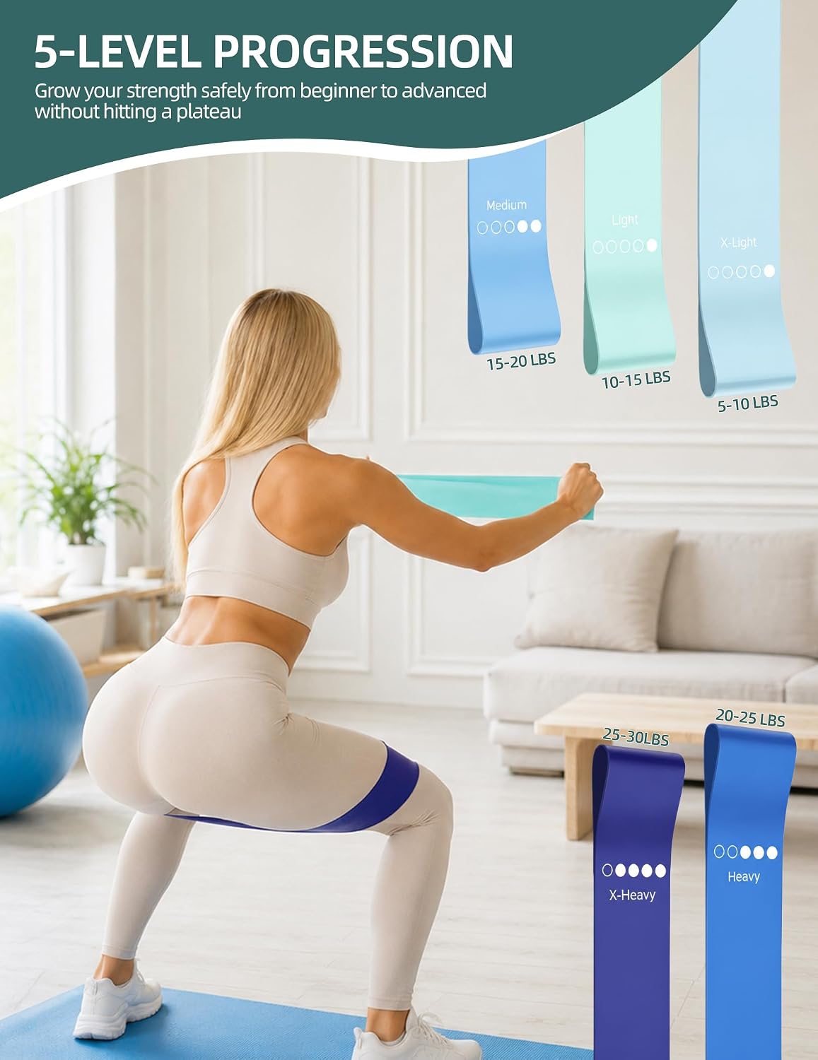 Kit de Pilates en casa para mujer, juego de 20 piezas con aro, pelo...