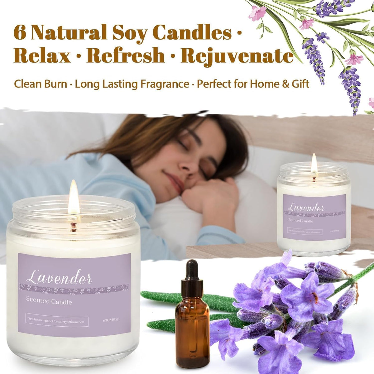 Paquete de 6 velas perfumadas para el hogar, velas de aromaterapia...