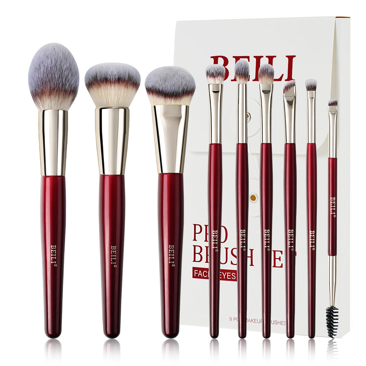 BEILI Brochas de Maquillaje Juego de 9 Piezas Set de Brochas de Maq...