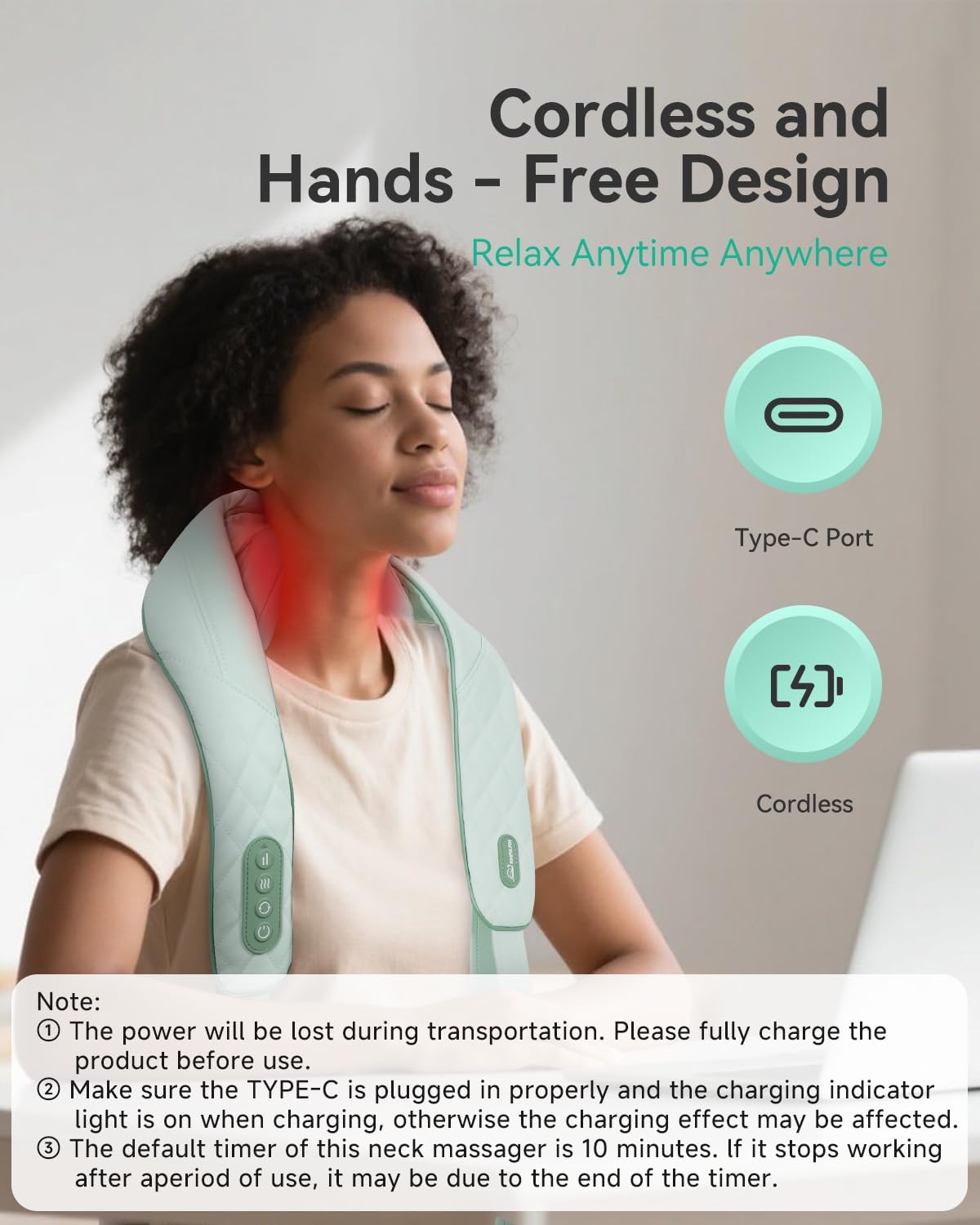 Snailax - Masajeador Shiatsu Inalámbrico para Cuello con Calor, Mas...