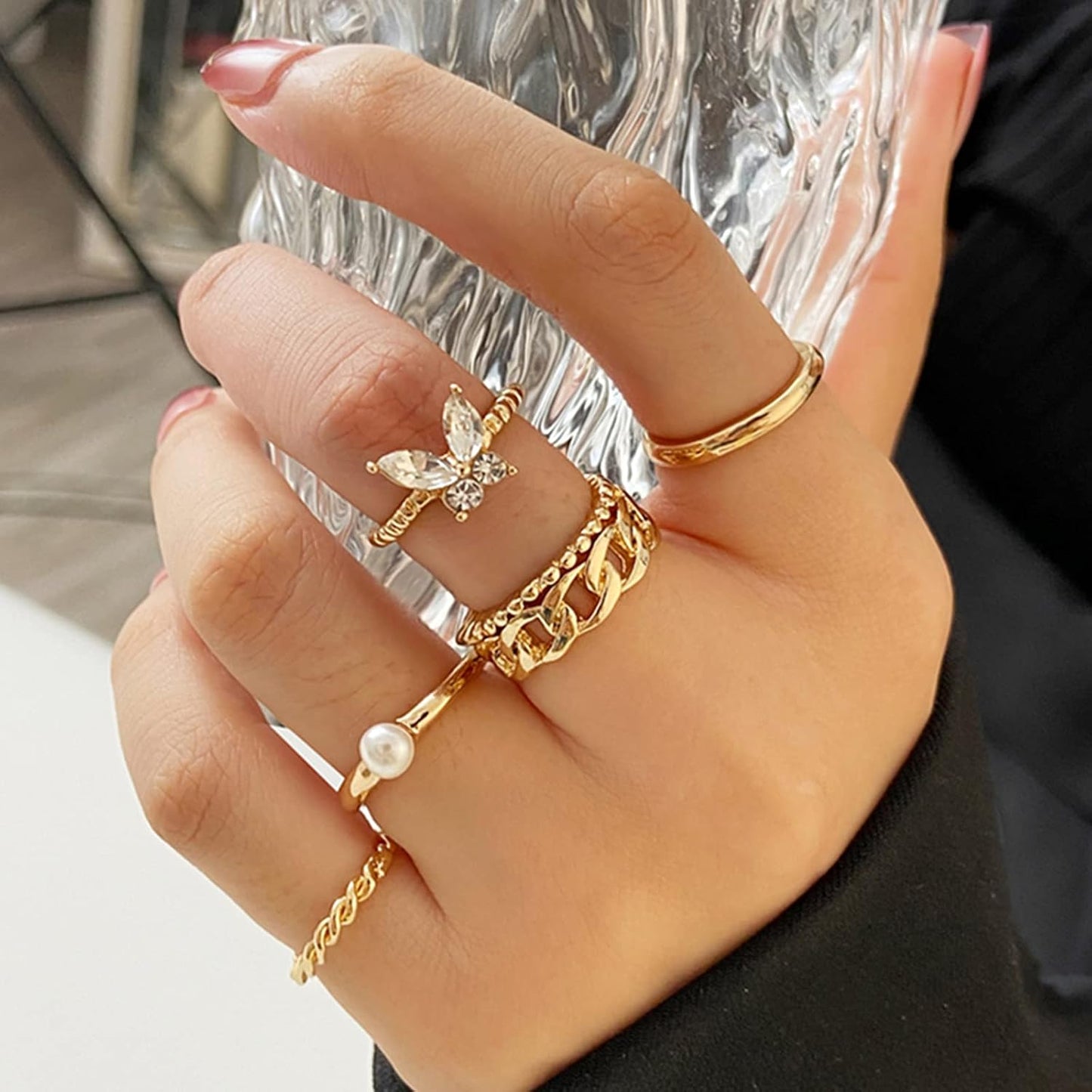 YEEZII Juego de 68 anillos para nudillos, dorados, para mujeres, ap...