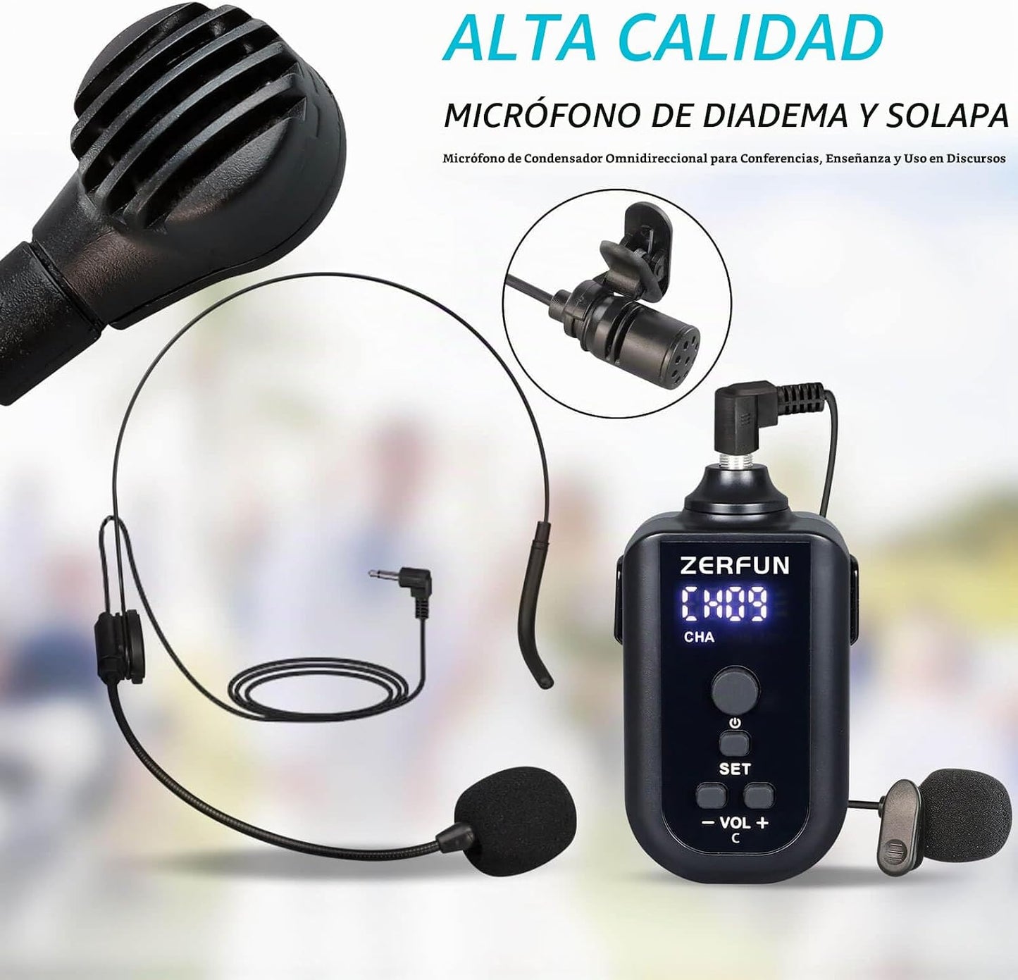 ZERFUN Sistema de Micrófono Inalámbrico Recargable de 4 Canales, Mi...
