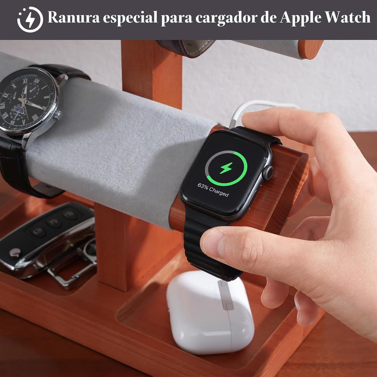 ProCase Soporte de exhibición de reloj de madera para hombres, torr...