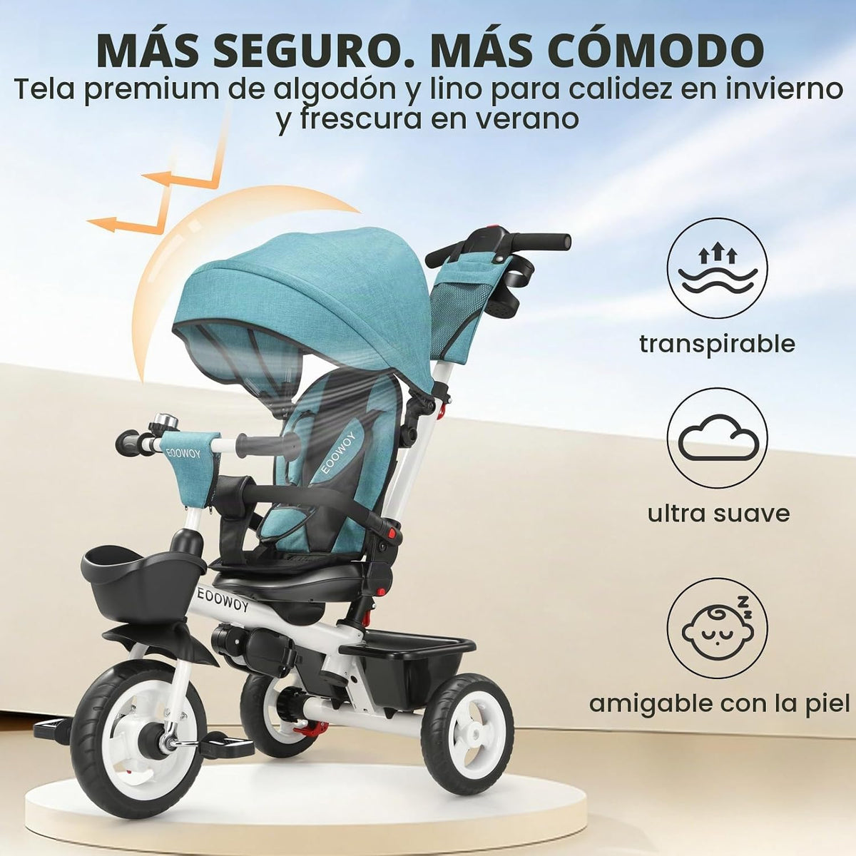 EOOWOY Triciclo para niños pequeños con mango de empuje, triciclo 7...