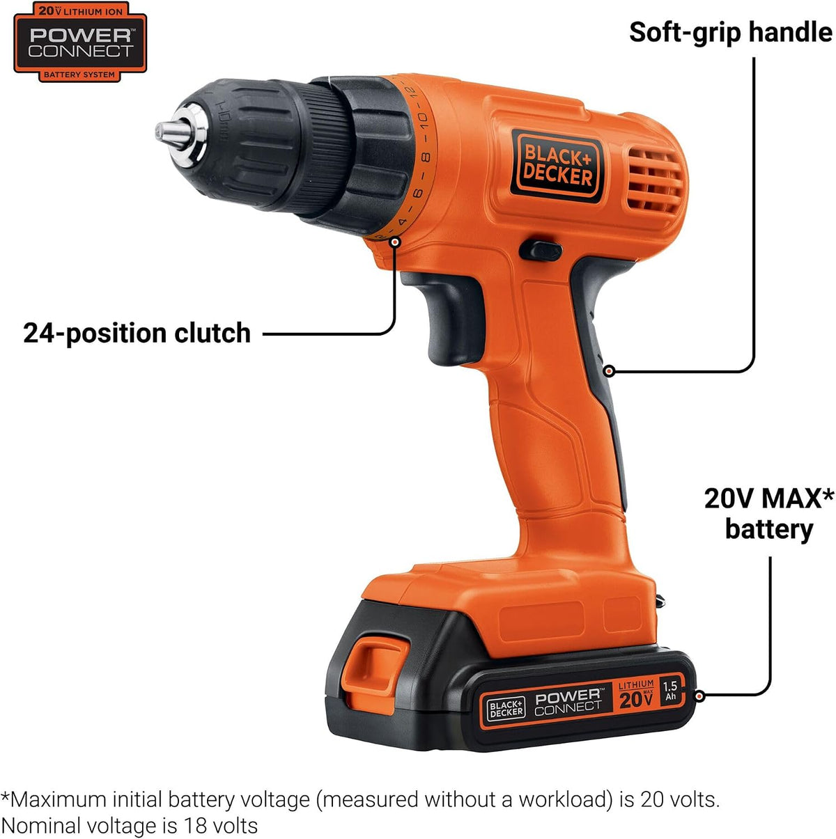 BLACK+DECKER 20 V MAX POWERCONNECT Taladro eléctrico inalámbrico Ta...