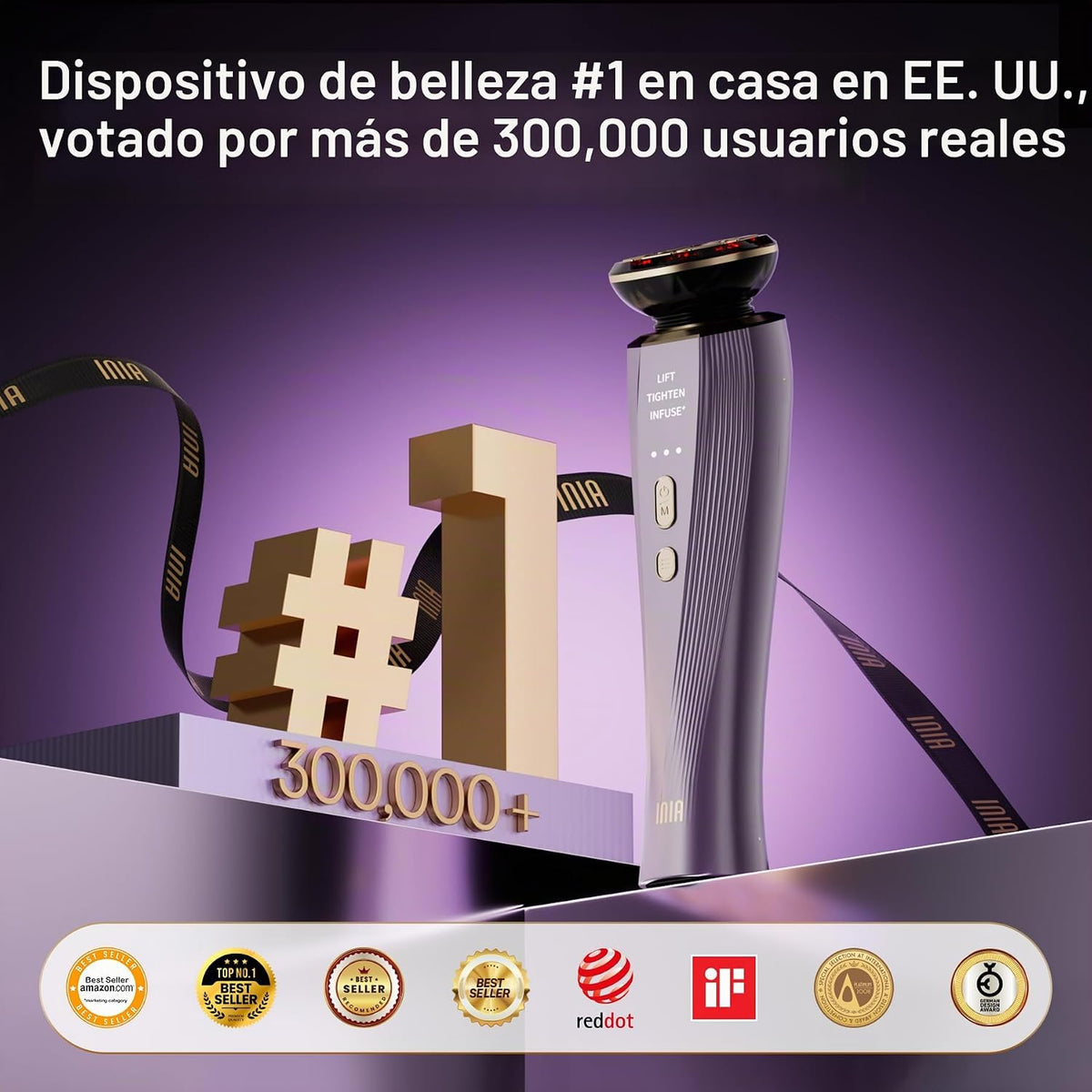 INIA FLARE - Dispositivo facial de microcorriente 3 en 1, terapia d...