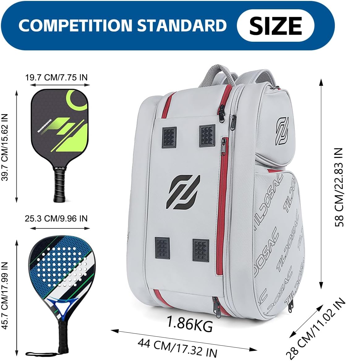 TILDOSAC Bolsa desmontable 2 en 1 para pickleball y pádel para homb...