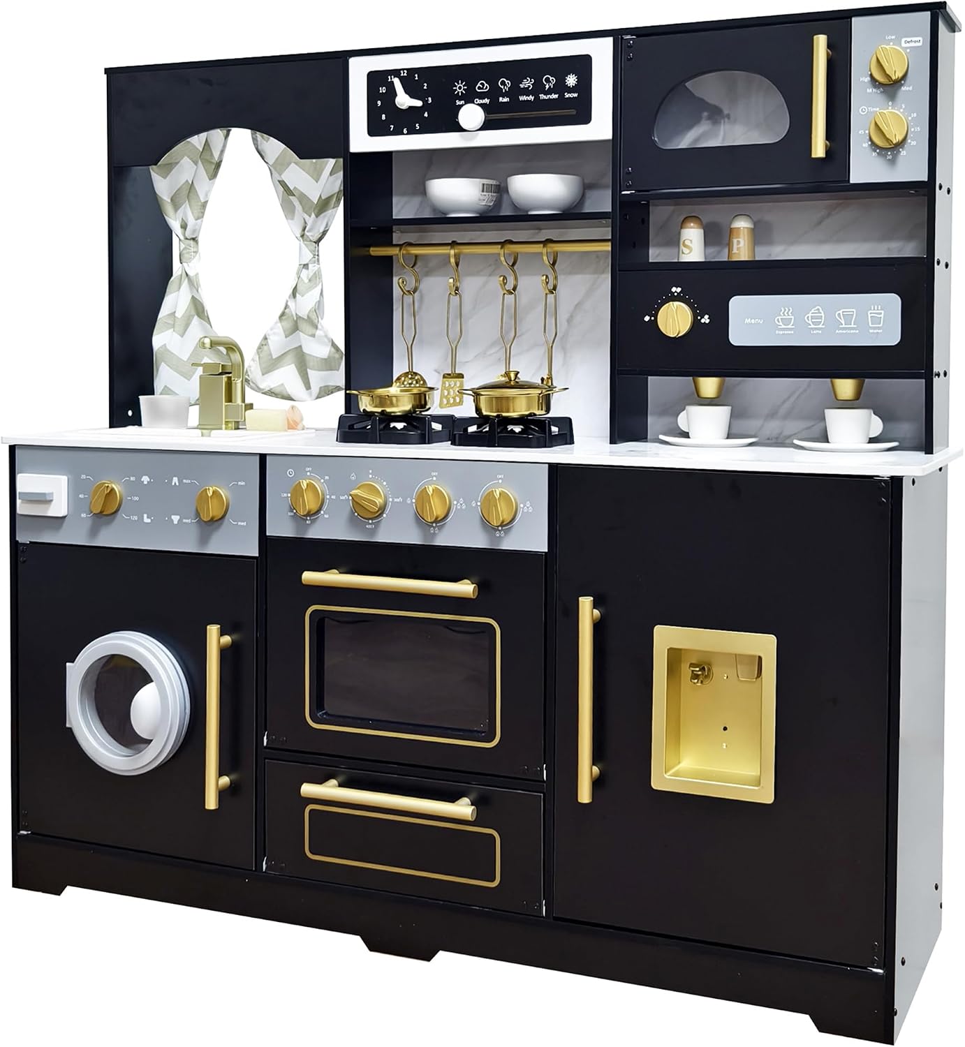 Cocina de juego de madera con luz y sonido, fregadero de juguetes y...