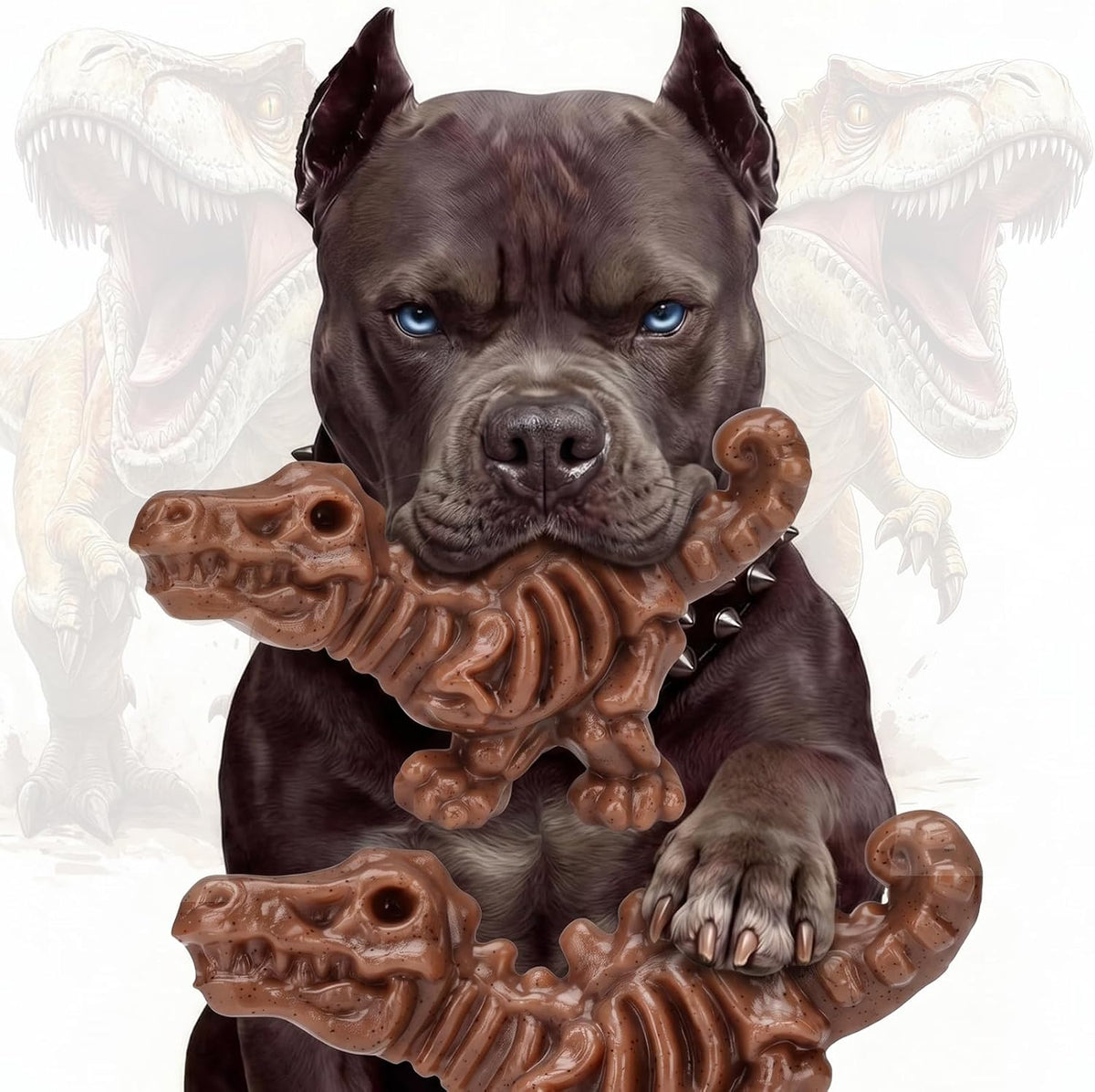DinoBone Paquete de 2 juguetes masticables para perros resistentes...