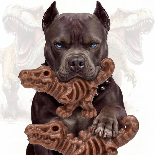 DinoBone Paquete de 2 juguetes masticables para perros resistentes...