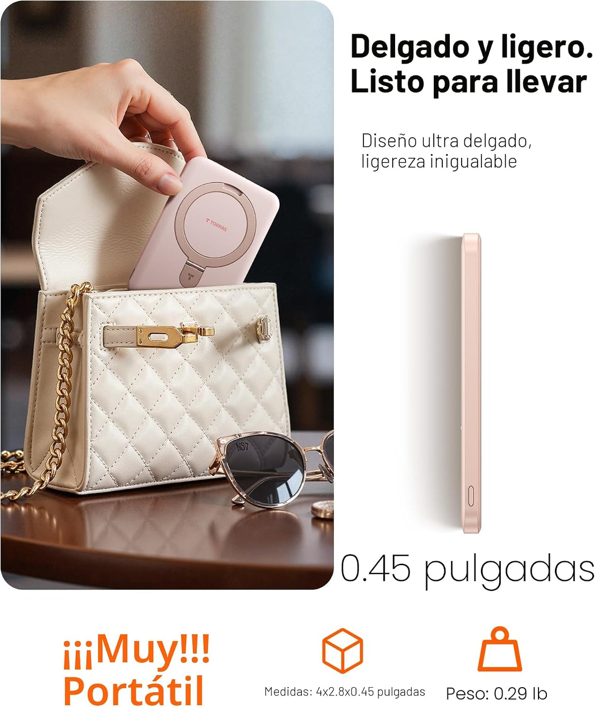 TORRAS EasyGo Cargador Portátil Magnético Delgado de 0.45" para...