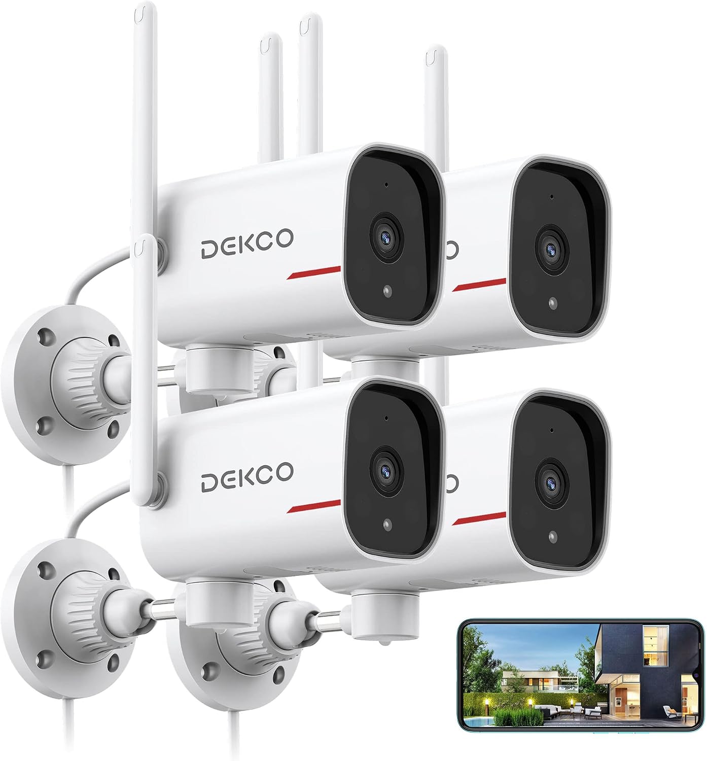 DEKCO - Paquete de 4 cámaras de seguridad para el hogar con cable p...