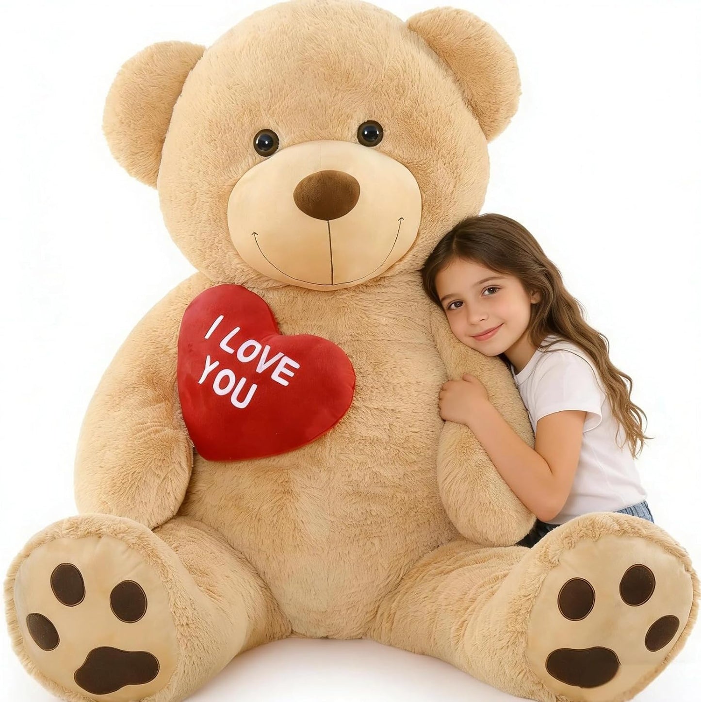 BENINY Oso de peluche gigante marrón de 52 pulgadas con corazón, pe...