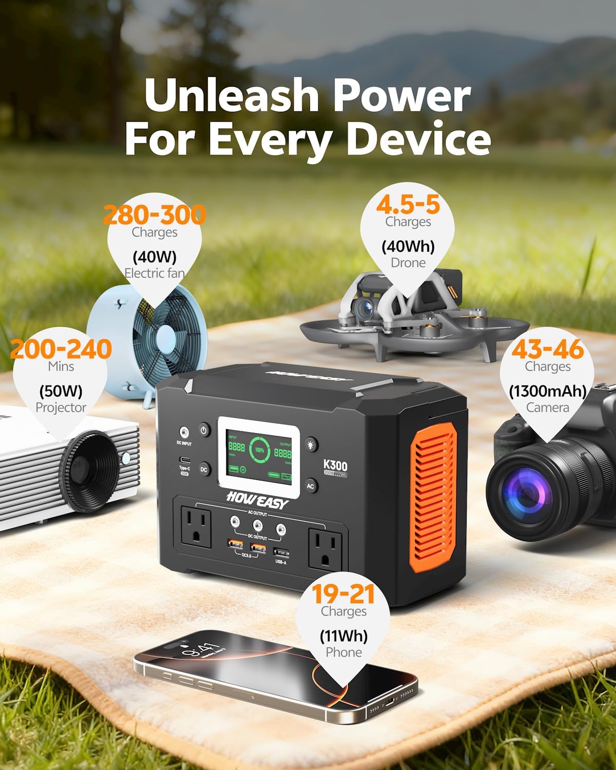 HOWEASY Estación De Energía Portátil 300W,Generador Solar 222Wh | T...