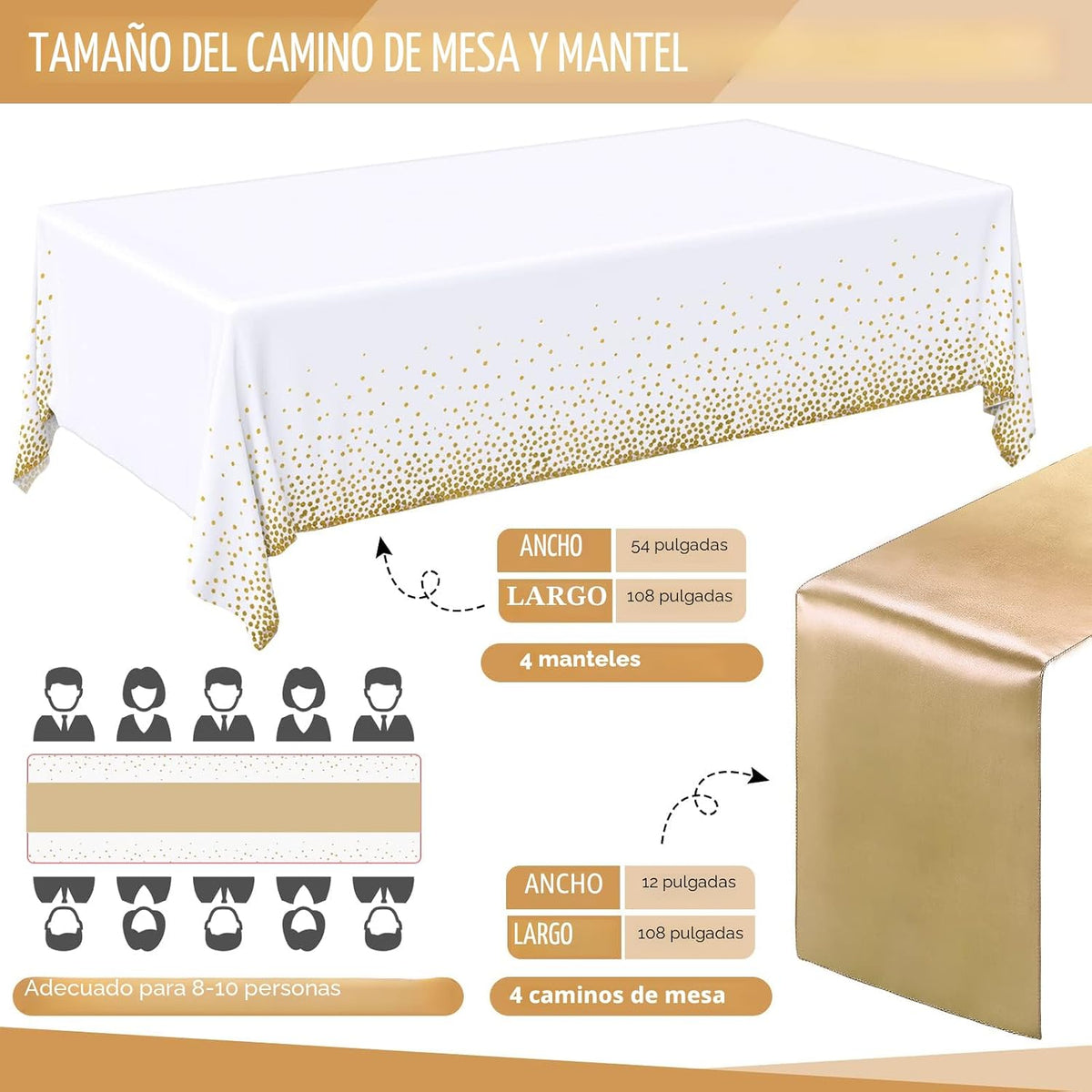 Breling - Juego de 8 manteles desechables de plástico y camino de m...