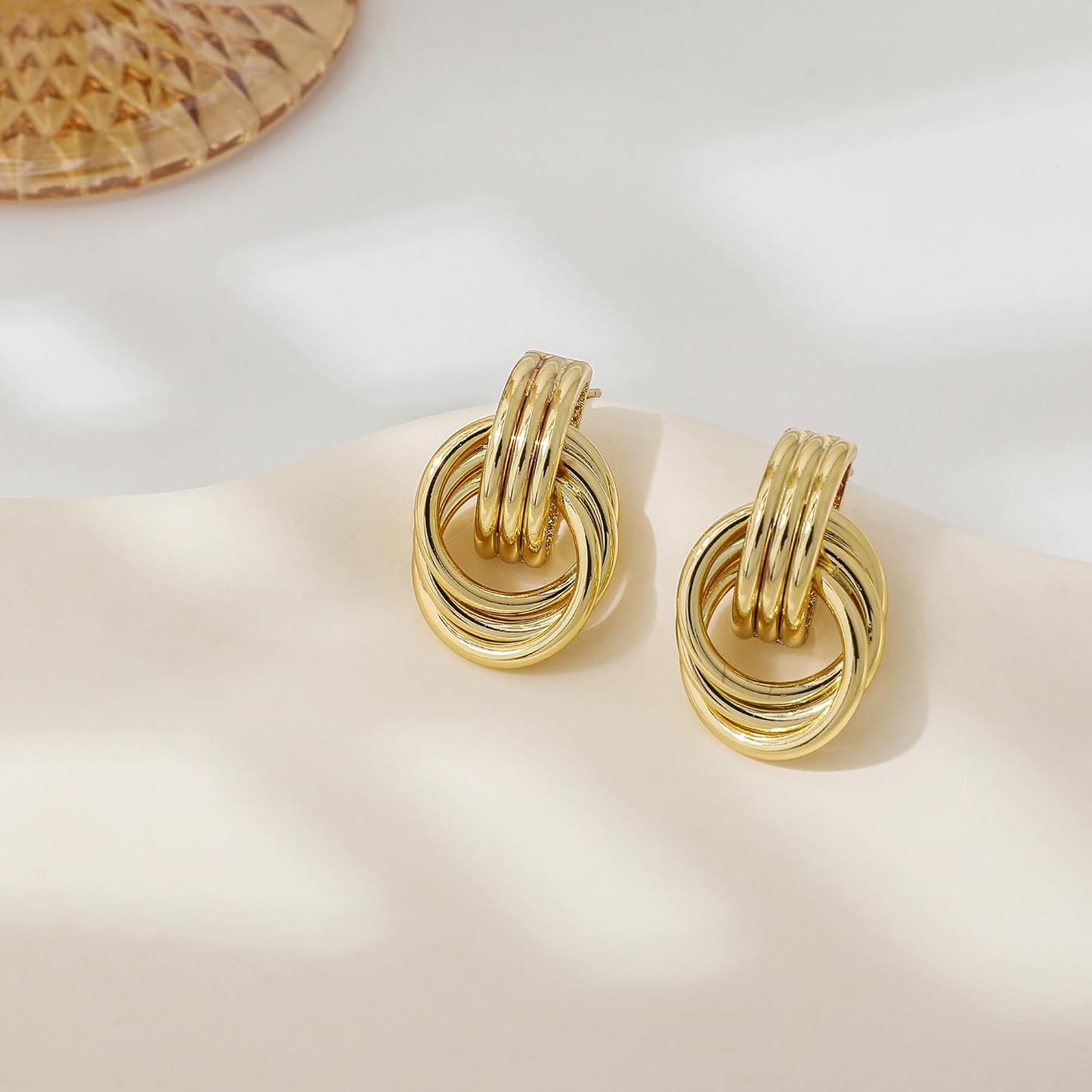 SHERLOVE Pendientes de nudo chapados en oro de moda para mujer, are...