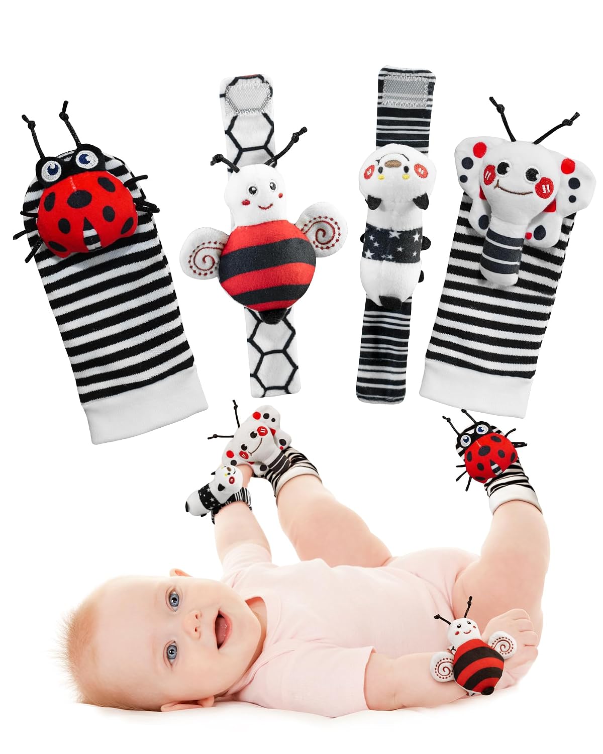 Infinno Juego de calcetines con sonajero y brazalete para bebés de...
