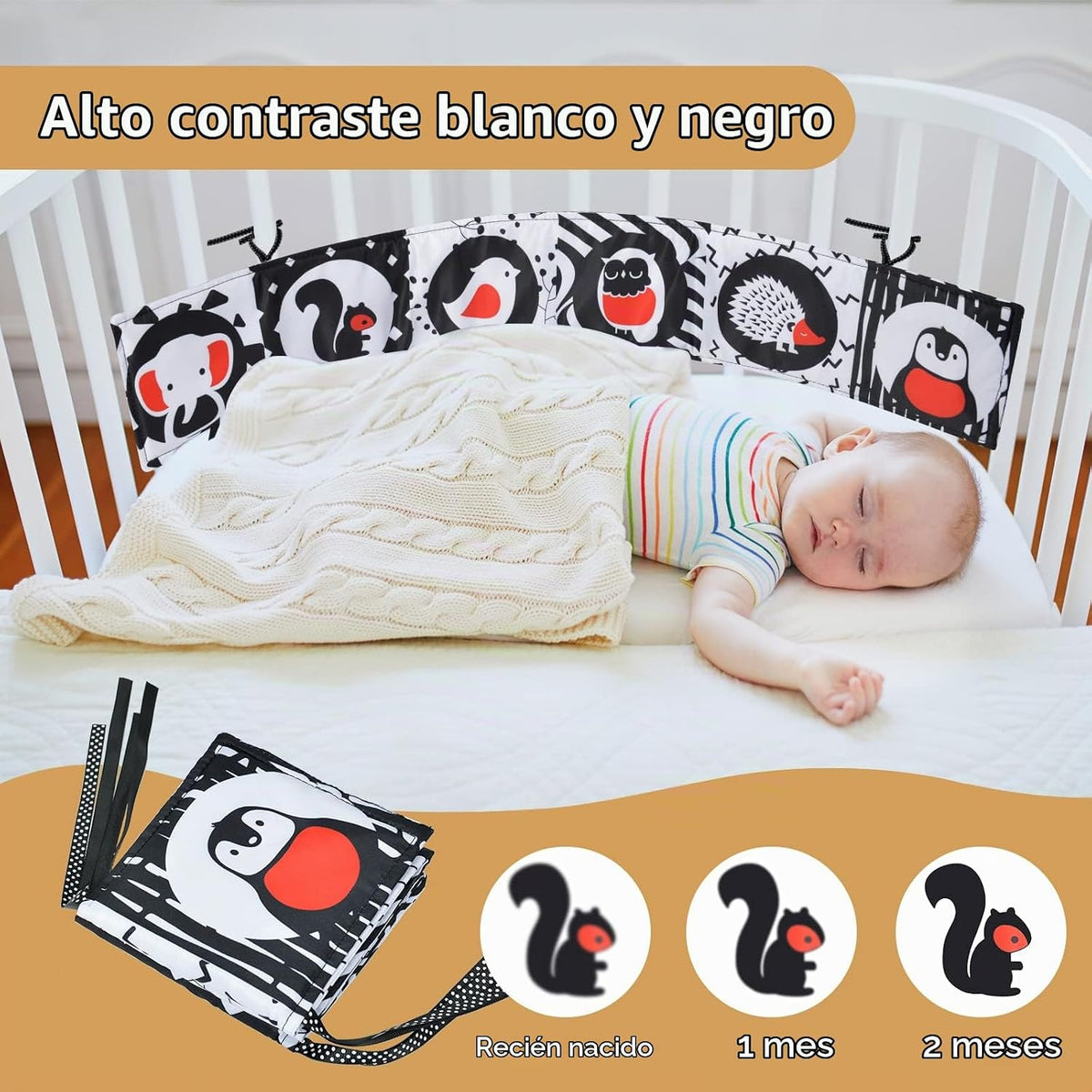 Vicloon Juguetes blancos y negros del bebé, libro del bebé del alto...
