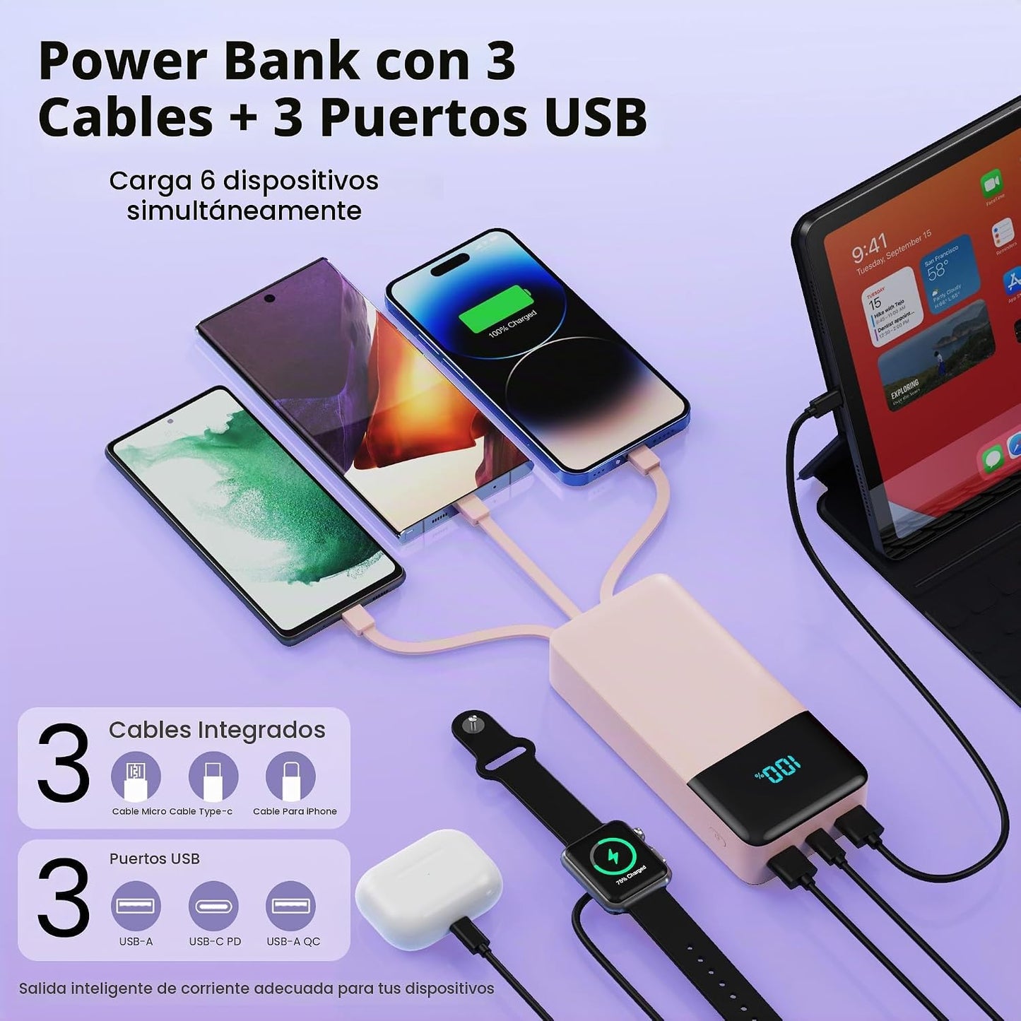 Cargador portátil de 50800 mAh, batería de carga rápida USB C de 25...