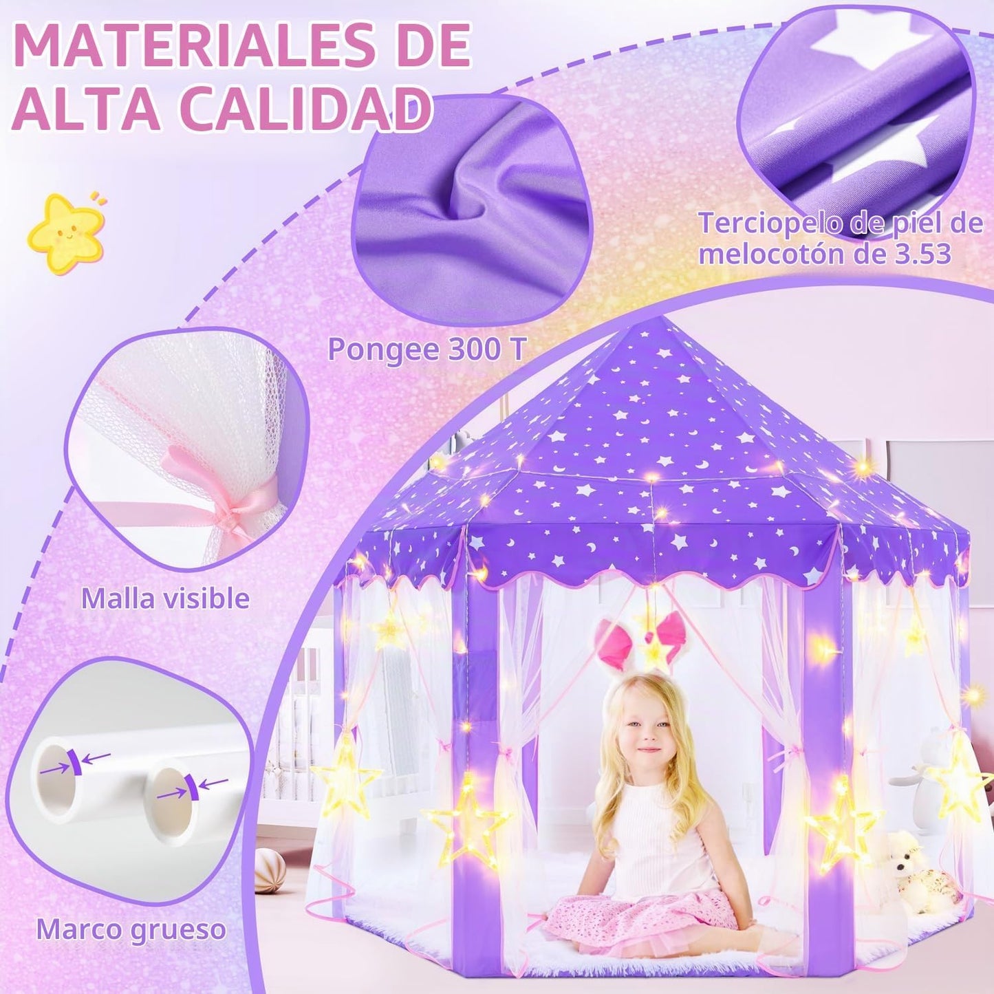 EVOIONOS Tienda de campaña de princesa púrpura para niñas, tienda d...