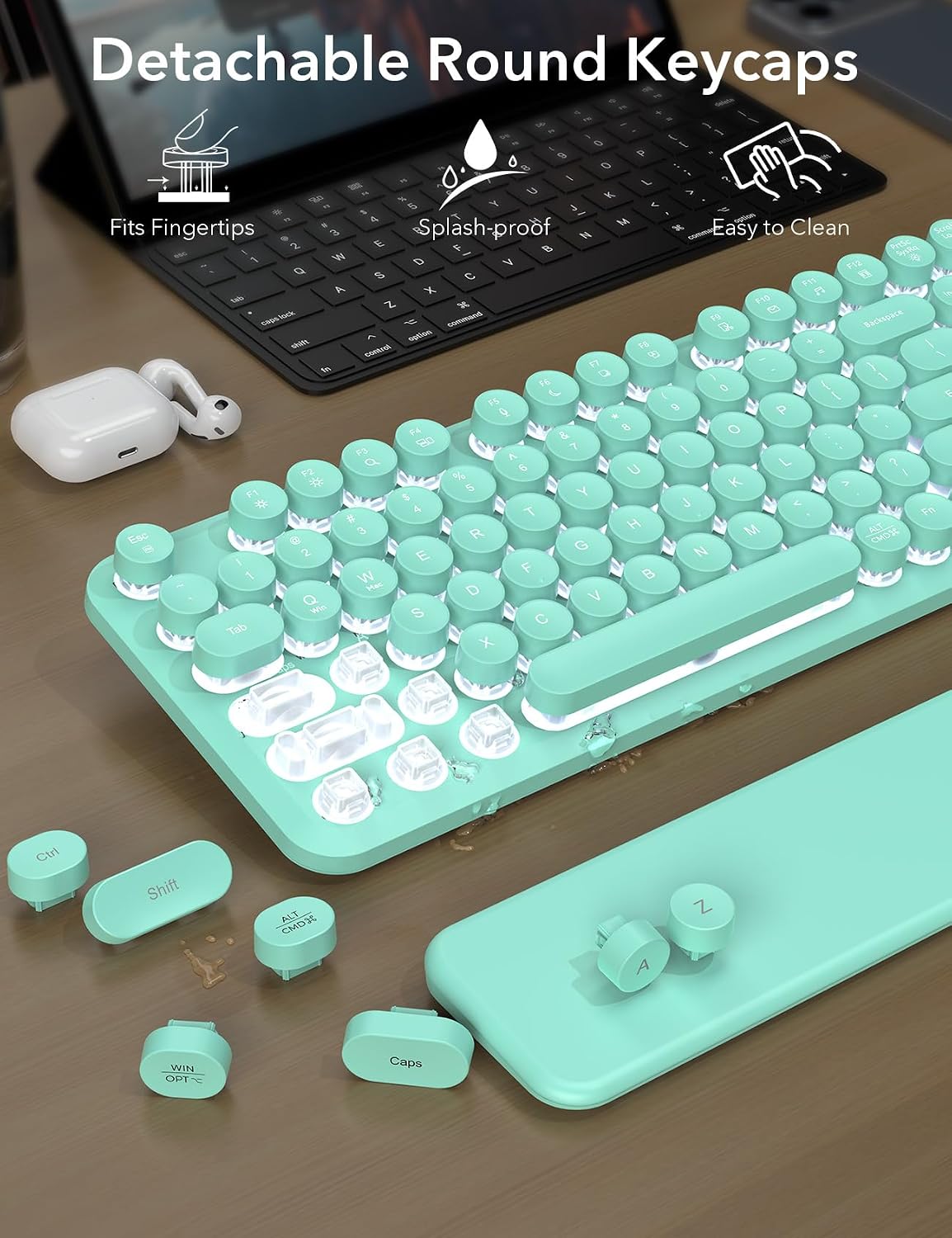 Teclado inalámbrico y mouse retroiluminados, teclado de máquina de...