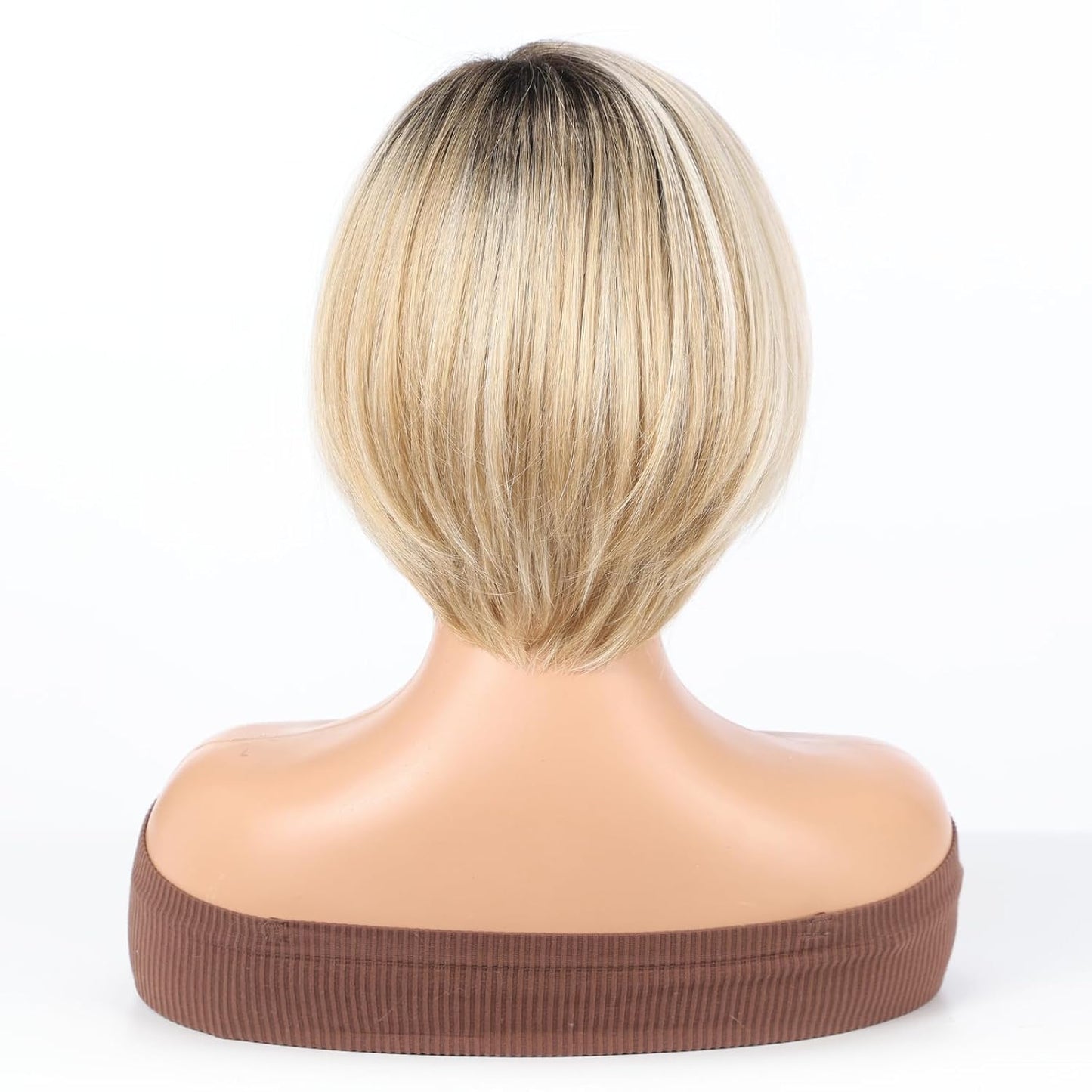 RSY Peluca corta de 12 pulgadas con flequillo, mezcla de cabello hu...