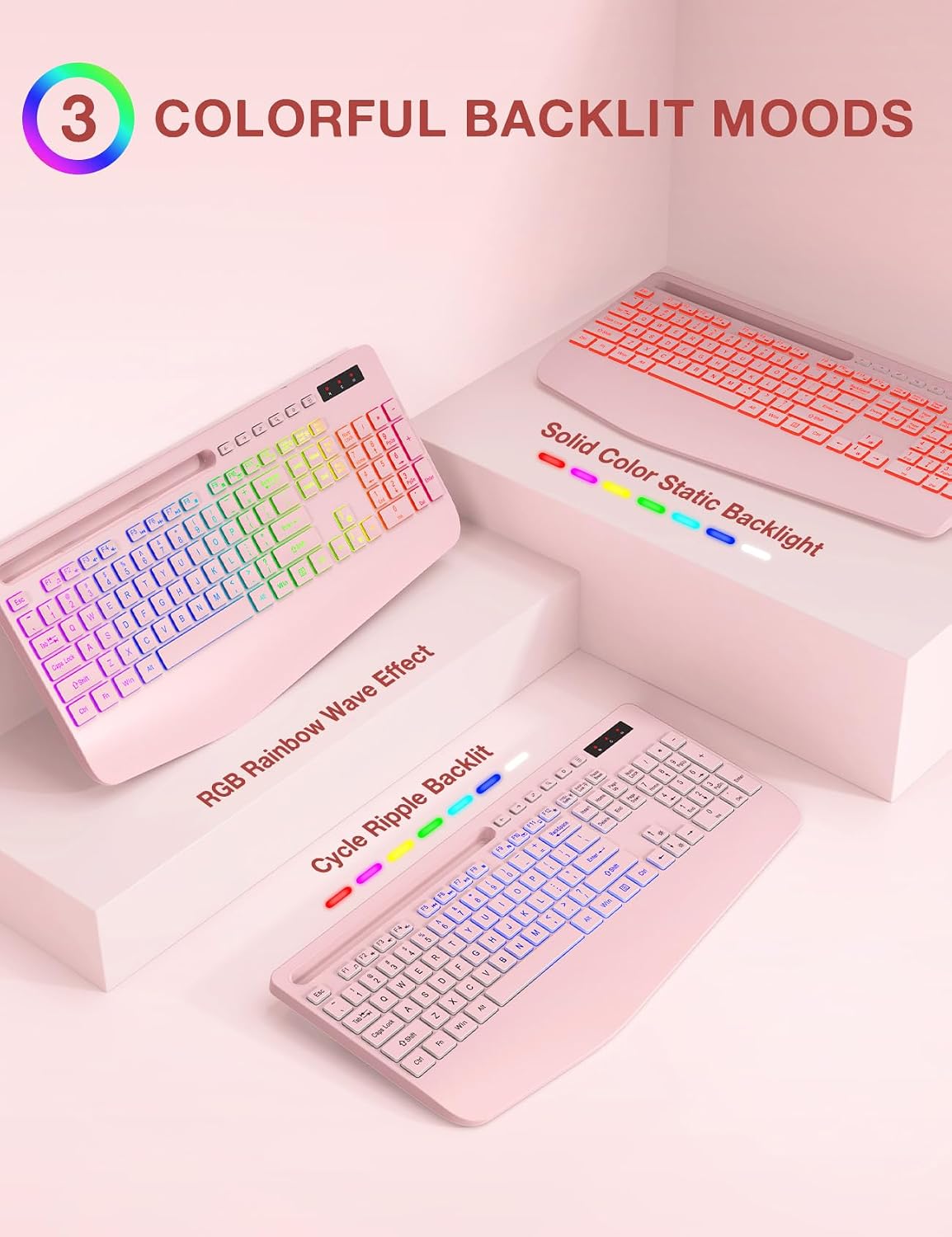 Combo de teclado y mouse inalámbricos, 9 efectos retroiluminados, r...