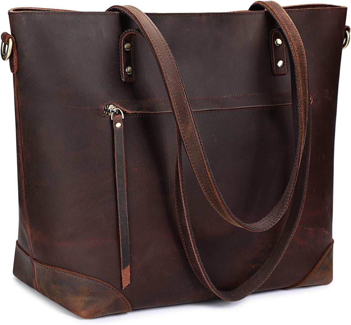 S-ZONE Bolso de hombro vintage de cuero genuino, bolsos de trabajo...