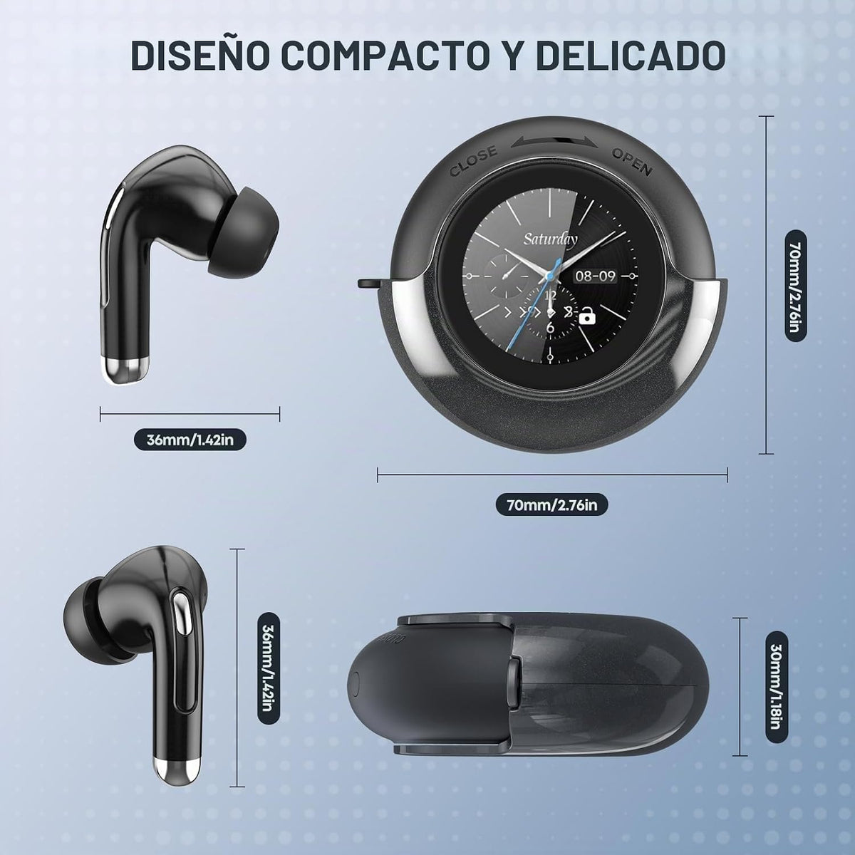 TRAUSI Auriculares inalámbricos con pantalla táctil inteligente y f...