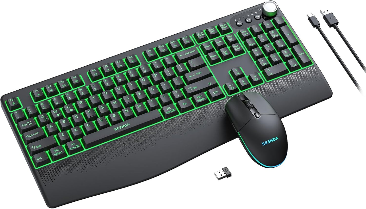 seenda Teclado y mouse inalámbricos Bluetooth, retroiluminación mul...