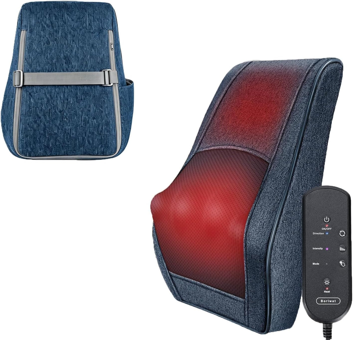 Boriwat Masajeador de cuello y espalda con calor, almohada de masaj...