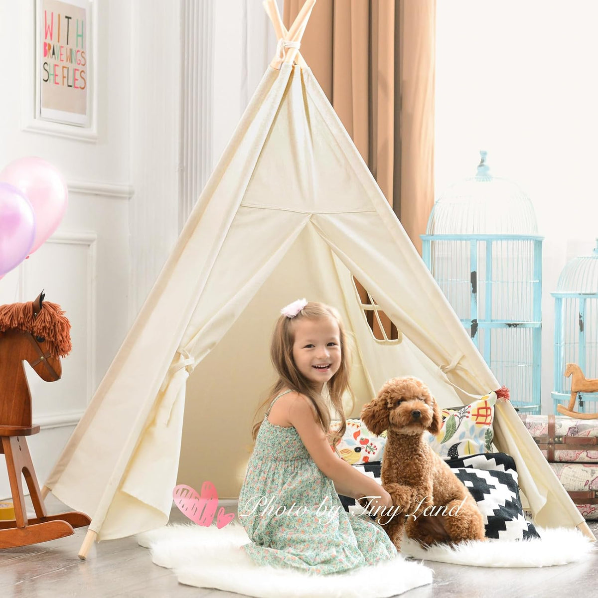 Tiny Land Tienda de campaña tipi para niños con luces de estrella,...