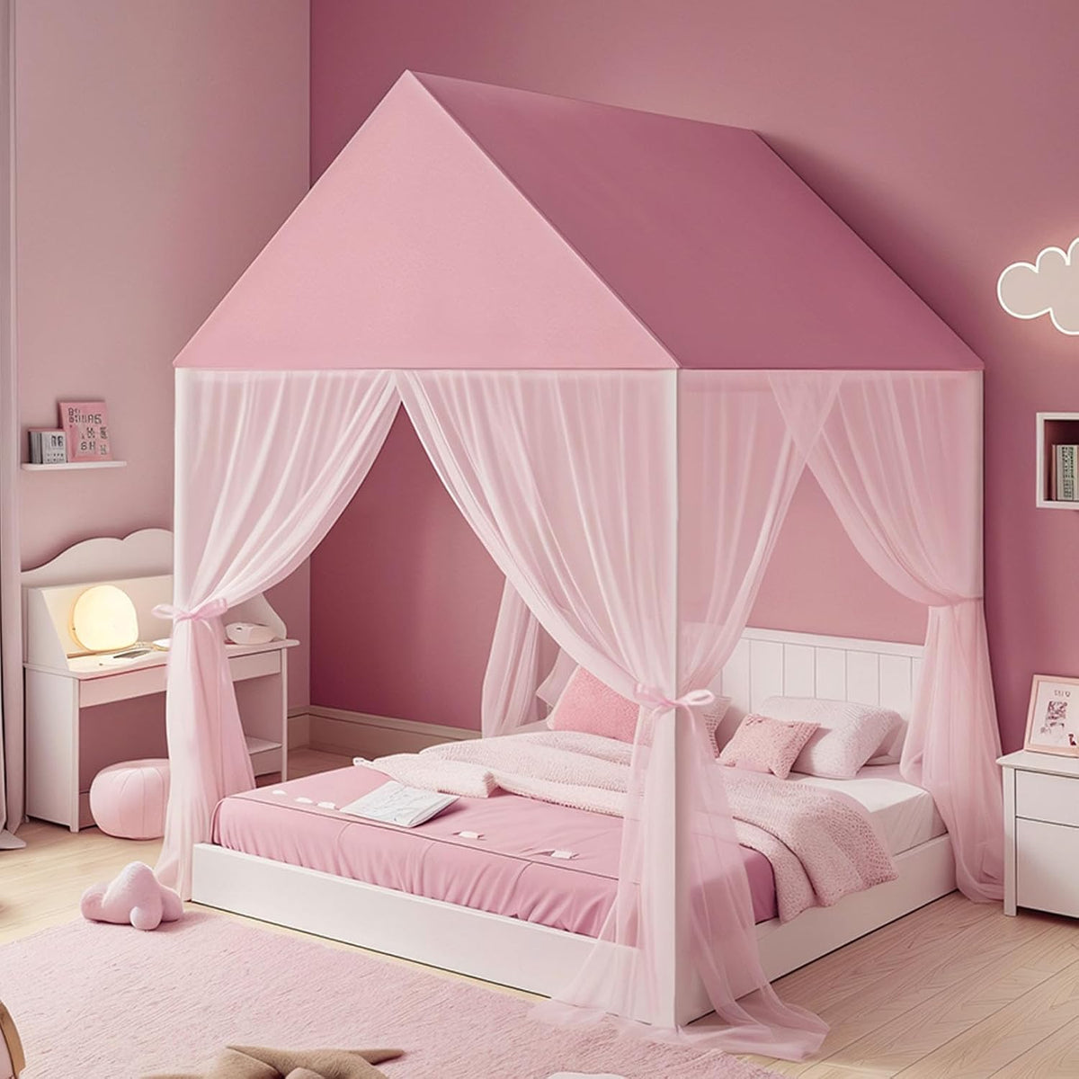 ZRVTM Dosel de Cama de Princesa para Niñas - Dosel de Cama Rosa Cas...