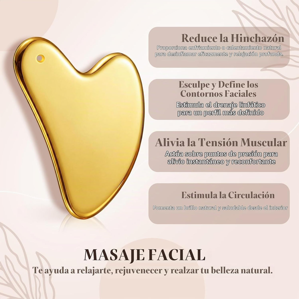 Nuanchu 304 Gua Sha - Herramienta facial de acero inoxidable, color...