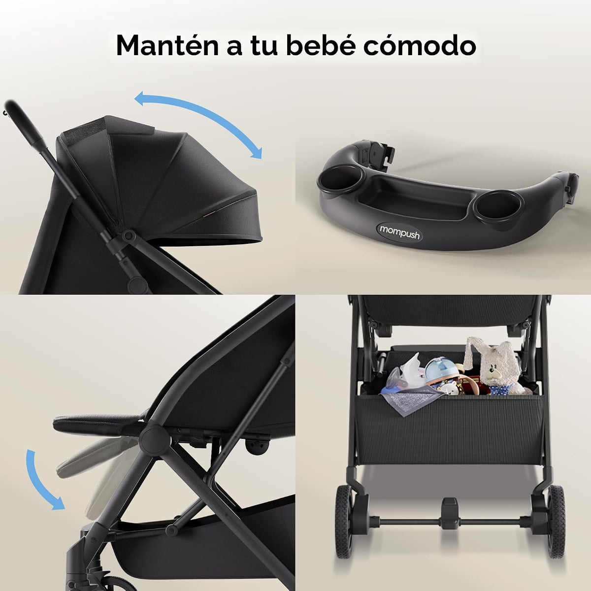 Mompush Lithe V2 - Cochecito de viaje ligero, compacto y plegable c...