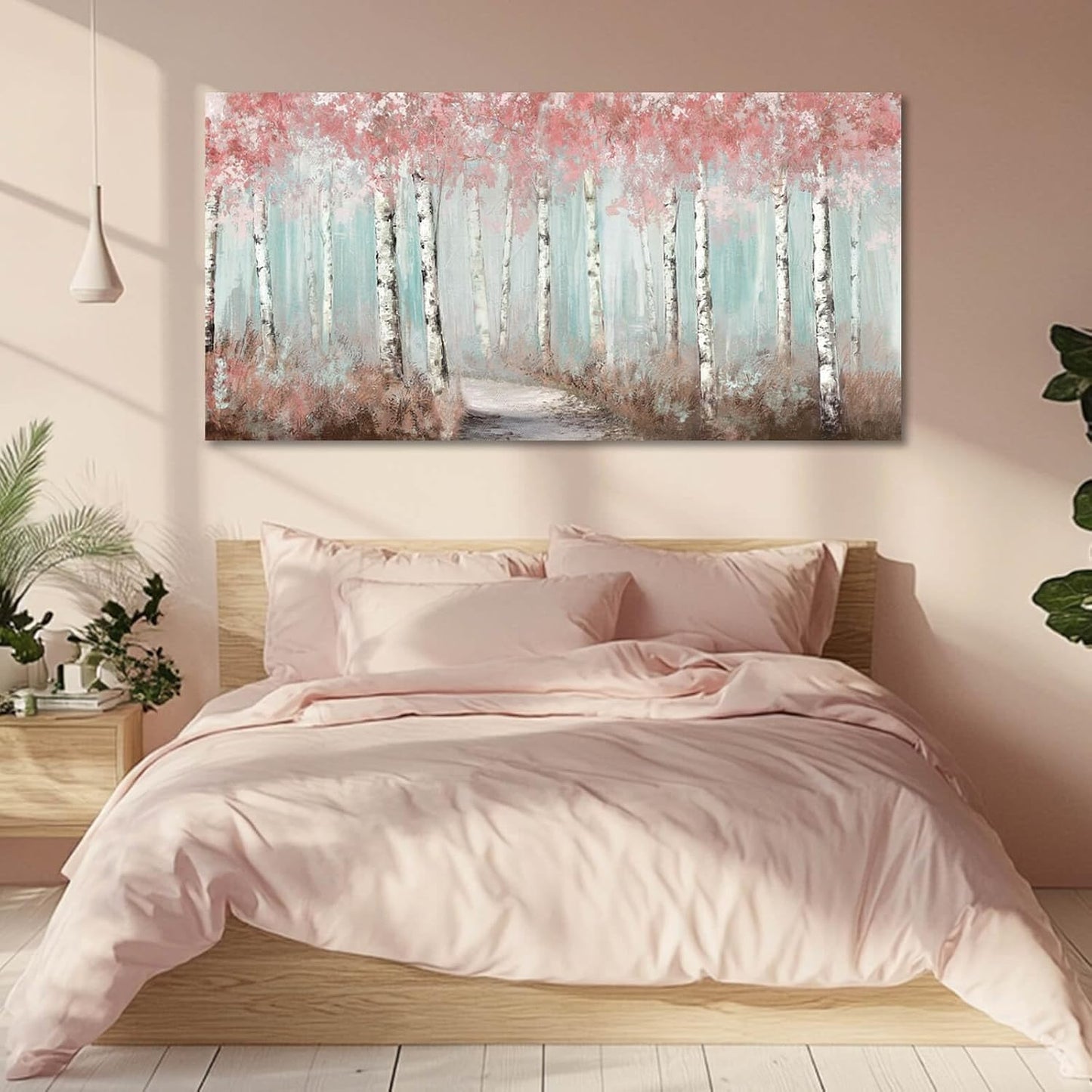 Arte de pared botánico para habitación de niñas, árbol rosa, decora...