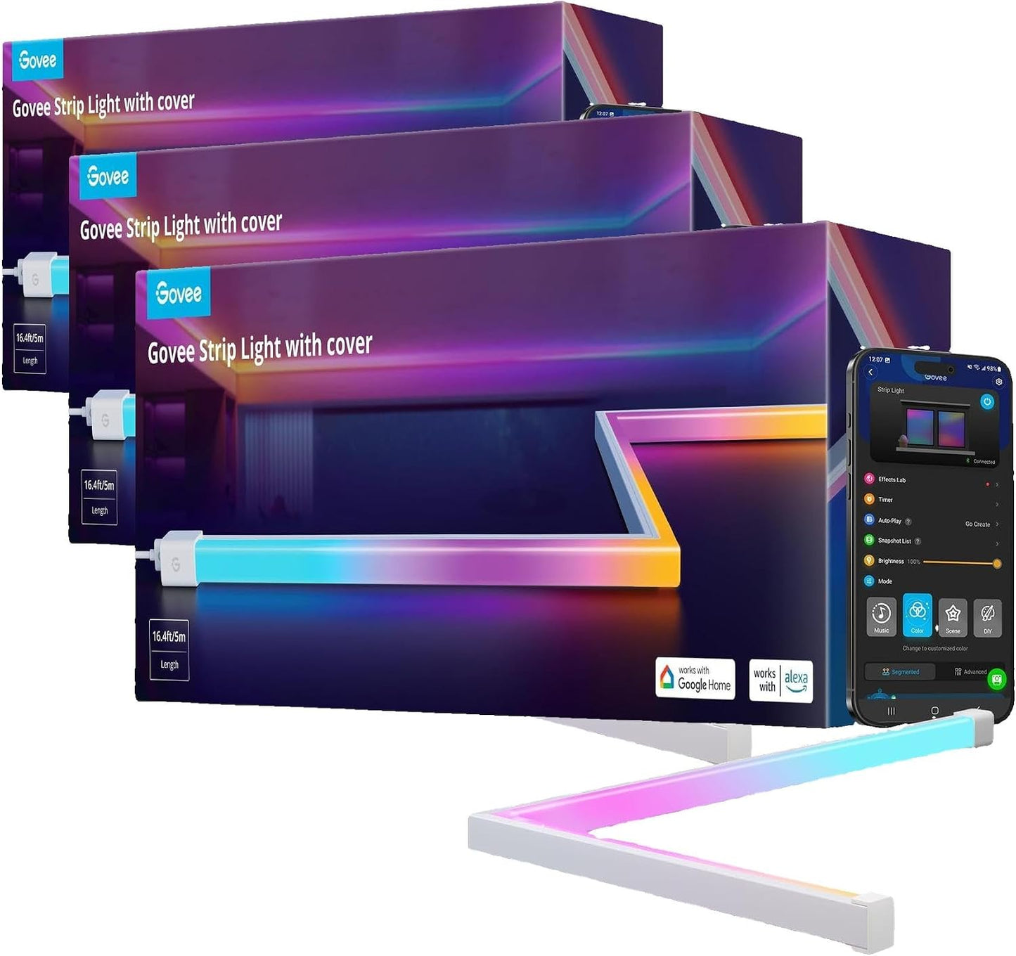 Govee RGBIC - Tira de luces LED de 16.4 pies con cubiertas, luces L...