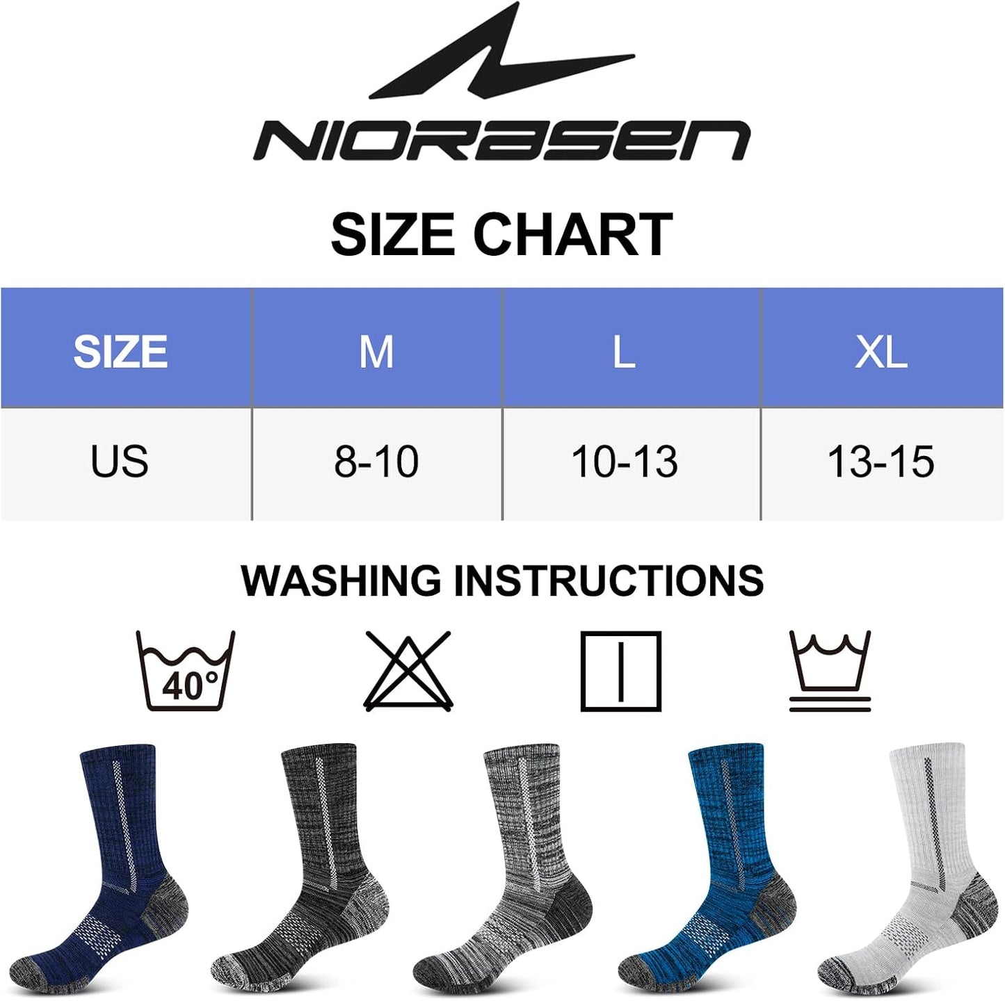 Niorasen Calcetines de trabajo de algodón para hombre, 5 pares de c...