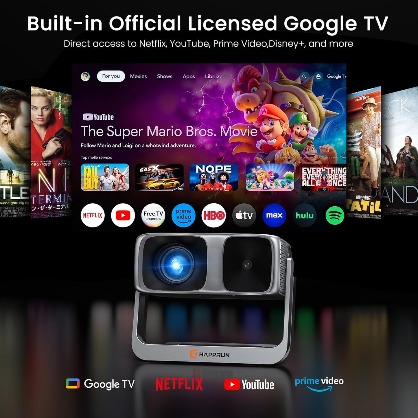 Proyector para exteriores de Google TV con licencia oficial ANSI 20...