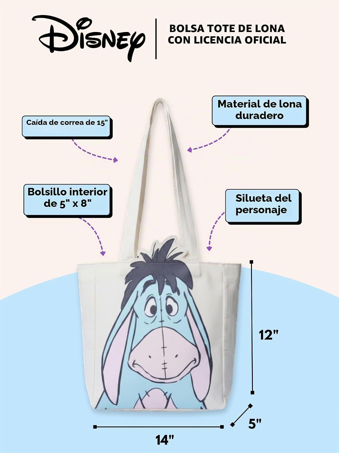 Disney Tote Pooh Eeyore Mickey Minnie Stitch Bolsa de lona