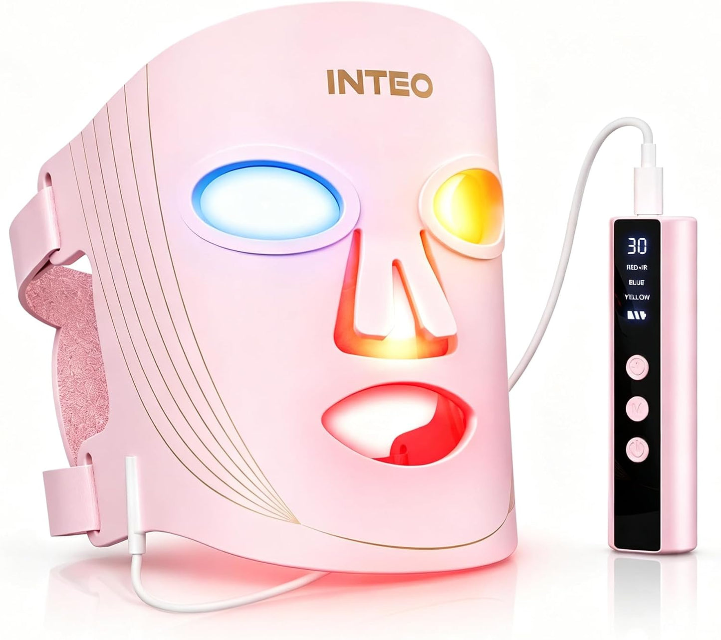 INTEO Terapia de luz roja para cara, mascarilla LED portátil de ter...
