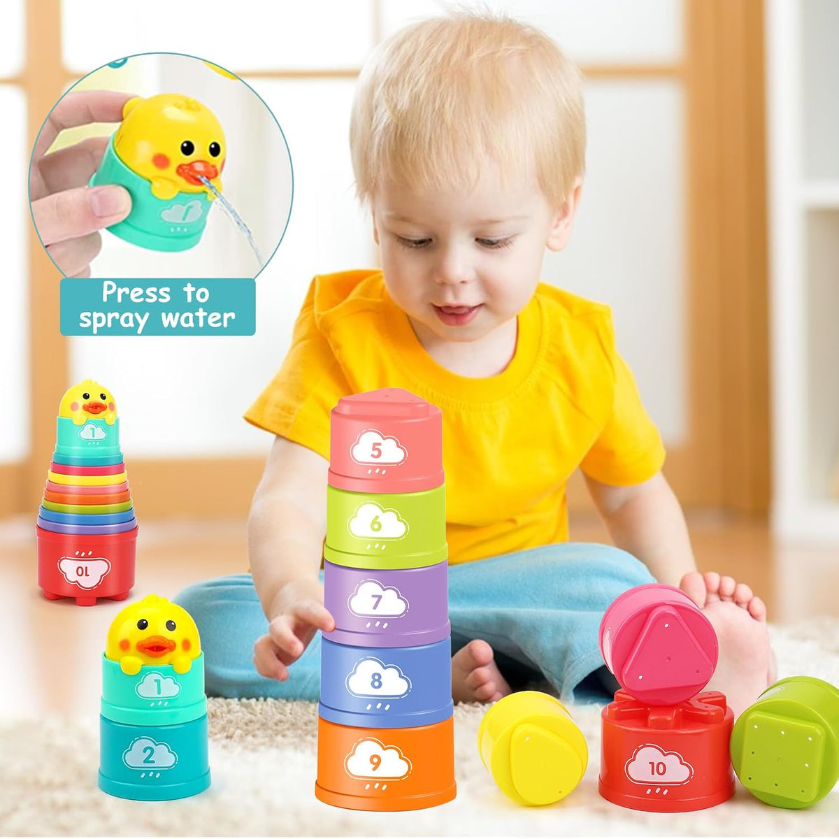 Bloques de tazas apilables de juguete para bebé Montessori y coche...