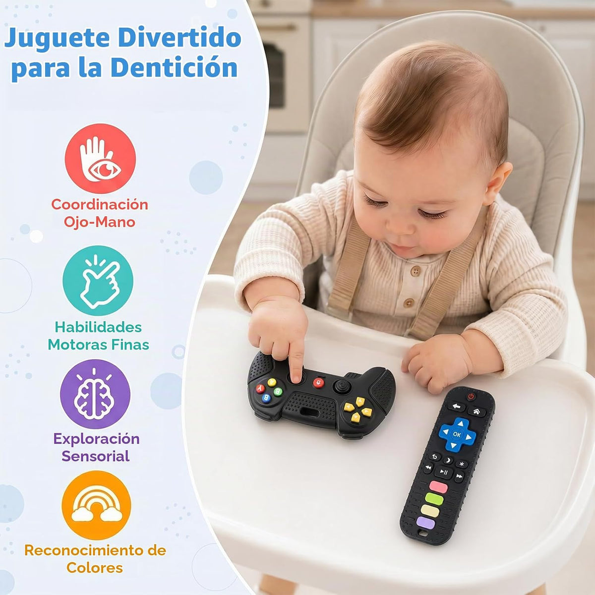 Mordedor de silicona para bebé, 2 unidades de juguete de dentición...