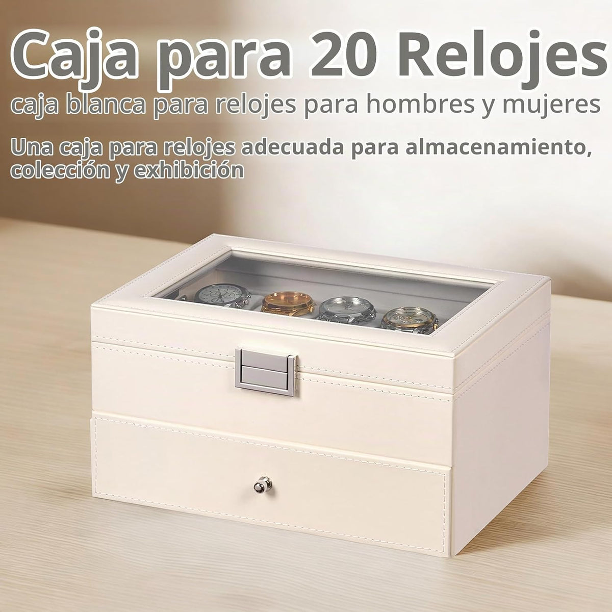 BEWISHOME Caja de reloj, caja de reloj de 20 ranuras para hombres c...