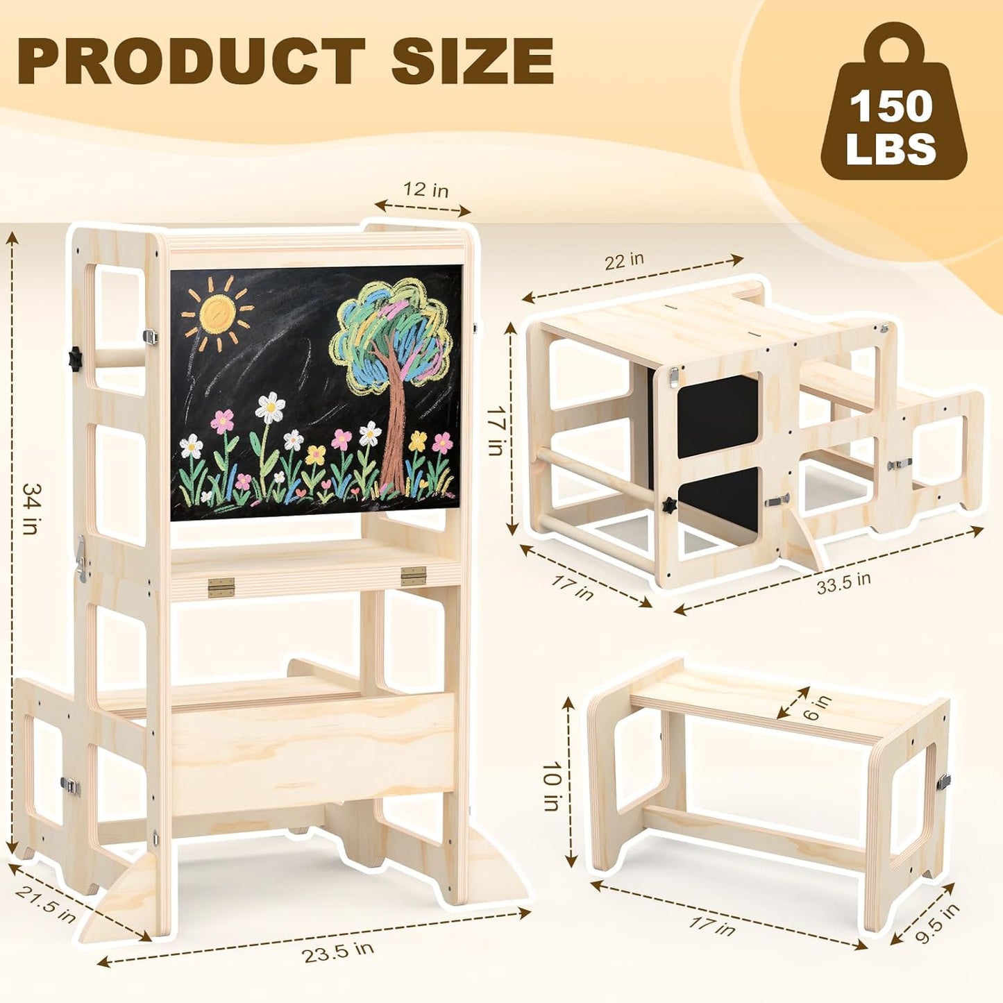 Taburete de cocina para niños pequeños, torre plegable 4 en 1 con p...